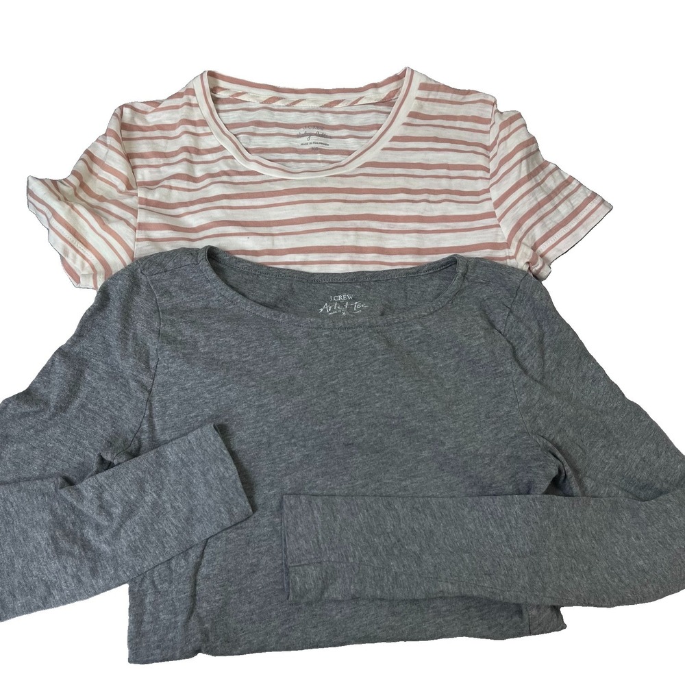 J.Crew Womens XS Top Bundle‎ Gray Artist Tee & Pink Striped Vintage Cotton Tee